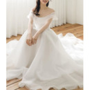 Simple Ivory Off-The-Shoulder Organza Wedding Dresses