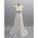 Flowing Pleated Chiffon Skirt Wedding Dresses with Delicate Beaded Embroidered Bodice