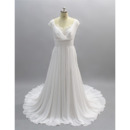 Fashionable A-Line Cowl Neckline Court Train Wedding Dresses with Chiffon Over Lace
