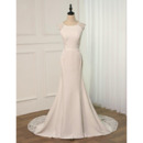 Floral Applique Satin Wedding Dresses with Dramatic Illusion Back