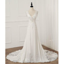 Alluring Lace Appliques Chiffon Wedding Dresses with Dramatic Illusion Back and Beaded Fringe