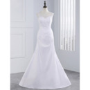 Graceful Beaded Illusion Neckline Sheath Satin Wedding Dresses with Asymmetrical Pleating