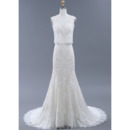 Graceful Round/Scoop Neckline Lace Wedding Dresses with Low Back