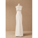 Simple Column/ Sheath Satin Wedding Dresses with Keyhole Front