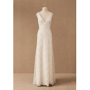 Perfect Column/ Sheath Deep V-Neck Lace Wedding Dresses