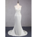Shimmering Beading Embellished Bodice Ivory Satin Wedding Dresses with Open Back