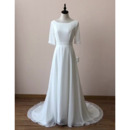 Simple Low Back Court Train Chiffon Wedding Dresses with Short Sleeves