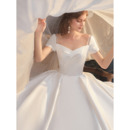 Elegance and Simple Ball Gown Pleated Satin Wedding Dresses with Short Sleeves