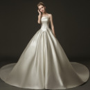 Modern & Simple A-line Strapless Pleated Satin Wedding Dresses with Train