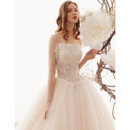 Princess Spaghetti Straps Tulle Wedding Dresses with Beaded Floral Appliques and Illusion Bodice