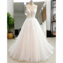 Exquisite Beading Embellished Bodice Tulle Over Lace Wedding Dresses