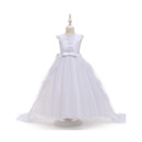 Princess Appliques Satin Tulle First Holy Communion Dresses with Cap Sleeves and Bowknot
