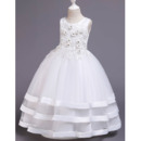Charming Floral Applique Satin Tulle First Holy Communion Dresses with Layered Skirt