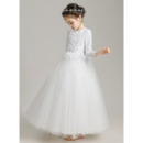 Lovely Beaded Applique Tulle First Holy Communion Dresses/ Flower Girl Dresses with Long Sleeves