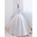 Couture Beaded V-back Ball Gown Satin First Communion Flower Girl Dresses with Long Train and Buttons Back