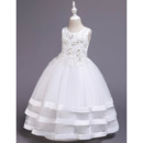 Enchanting Floral Appliques Ball Gown Tulle First Communion Flower Girl Dresses with Layers Skirt