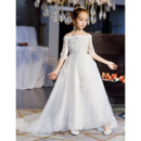 Gorgeous A-line Off-The-Shoulder Tulle Flower Girl/ Communion Dresses with Crystal Floral Appliques