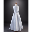 Simple & Plain A-line  Satin Flower Girl/ Communion Dresses with Hand-made Flowers