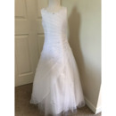 Pretty A-line Beaded Appliques Organza Tulle Flower Girl/ Communion Dresses with Diagonal Pleat