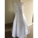 Pretty A-line Beaded Appliques Satin Flower Girl/ Communion Dresses with Cap Sleeves