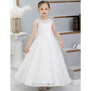 Pretty Scoop Neckline Pleated Lace Flower Girl/ Communion Dresses with Circle Cutout Back
