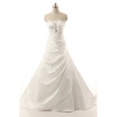Elegance Beaded Strapless Satin Wedding Dresses with Side Gathered Skirt