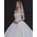 Gorgeous Ball Gown Off-the-shoulder Tulle Over Satin Wedding Dresses with Pearl Beading