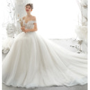 Gorgeous Beading Floral Applique Tulle Wedding Dresses with Open Back