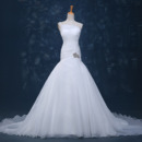 Beautiful Beaded One Shoulder Court Train Pleated Organza Wedding Dresses