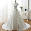 Sexy Exposed Beaded Appliques Illusion Bodice Wedding Dresses with Pleated Satin Skirt