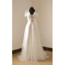 Elegance Low V-neckline Organza Wedding Dresses with Illusion Lace Back and Short Sleeves