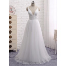 Simple and Sexy Deep V-neckline Pleated Tulle Wedding Dresses