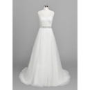 Discount Double V-Neck Tulle Wedding Dresses with Crystal Beaded Waist