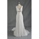 Delicate Crystal Beaded Neckline and Waist Chiffon Wedding Dresses with Long Train