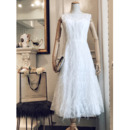 Pretty Tea-Length Summer Beach Lace Wedding Dresses with Feather Skirt