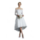 Classy High Low Asymmetrical Hem Summer Lace Wedding Dresses with 3/4 Length Sleeves