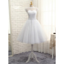 Pretty Crystal Illusion Neckline Tea Length Tulle Wedding Dresses
