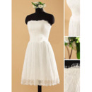 Petite Strapless Tea Length Lace Wedding Dresses with Handmade Flowers