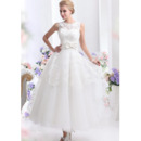 Graceful High Jewel Neckline Ankle Length Wedding Dresses with Lace Overlay Skirt
