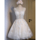 Beautiful Floral Appliques Tea Length Tulle Wedding Dresses