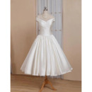 Simple Ball Gown Tea-length Summer Pleated Satin Wedding Dresses