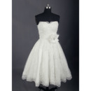 Perfect Beaded Appliques A-line Tea-length Wedding Dresses with Handmade Flowers