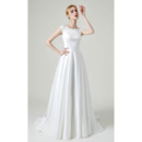 Elegant Floral Appliques Satin Wedding Dress with Stunning V-back