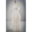 Romantic A-line Appliques Tulle Chiffon Wedding Dress with Half Sleeves and Layered Skirt