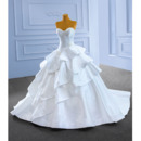 Modern Princess Ball Gown Satin Wedding Dress with Basque Waist and Tiered Skirt