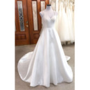 Concise Spaghetti Straps Court Train Satin Wedding Dress with Sexy Exposed Back 
