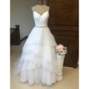 Romantic & Wonderful Crystal Beaded Spaghetti Straps Tulle Wedding Dress with Layered Skirt