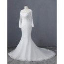 Wonderful Beaded Appliques Long Train Tulle Wedding Dress with Long Sleeves and Keyhole Back