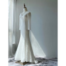 Affordable Mermaid Double V-neck Lace Wedding Dress with Long Sleeves