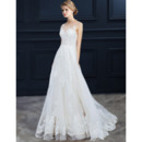 Inexpensive Floral Appliques Illusion Neckline Tulle Wedding Dress with Sexy Exposed Back